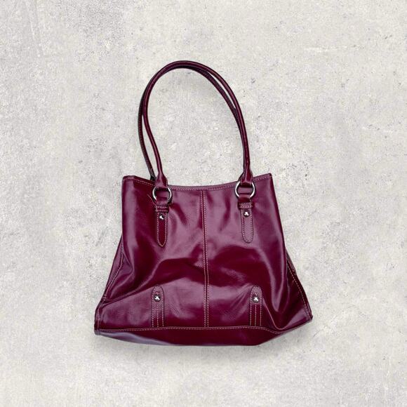 Maroon/Burgundy Faux Leather Handbag - Picture 2 of 4